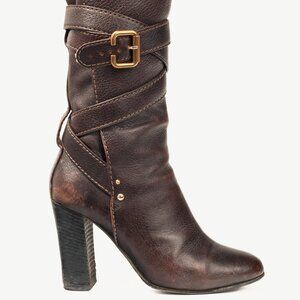 Chloe Paddington Brown Pebbled-Leather Wraparound Boots